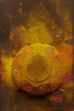 an abstract painting of rusted metal and flowers, sun set mirror reflection iphone portrait, rust, scaffolding, iron cladding, decay, mixed media, textured, anatomically correct, beautiful perfect face, sharp focus, highly detailed