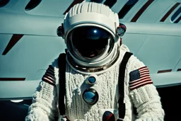 Prompt: Futuristic, movie still, Yeti astronaut, Knitted Vests --ar 21:9