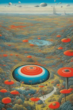 Humorous, quirky avant garde Beside Roger Dean futuristic, neo-dada: where's wally? where's wally? where's wally?