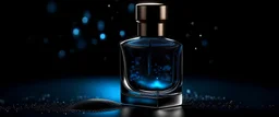 Generate me an aesthetic image of stylish perfume bottle with plash of water at night light