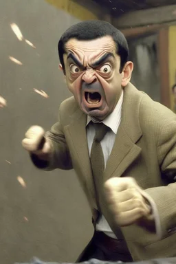 mr bean as rocky, fight scene, taking a hit