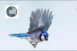 vitrail d'un geai bleu ailes déployées art déco d'après mucha