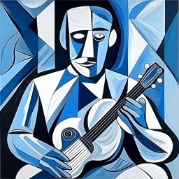 picasso man met gitaar blauw cubisme only lines