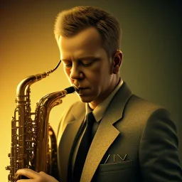 A portrait of a man playing saxophone, blade runner, kiefer sutherland, sebastian vettel, low key lighting, volumetric light, digital art, highly detailed, fine detail, intricate, ornate, complex, octane render, unreal engine, photorealistic