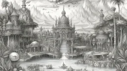 pencil sketch, relaxation, luxury, dream world, calm beauty, symmetry, fantasy world, magic, beautiful composition, exquisite detail