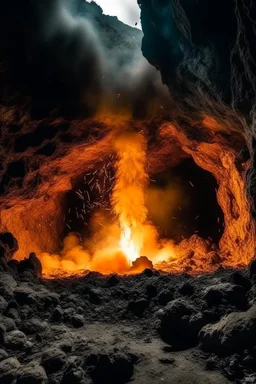 fire explosion in side a cave