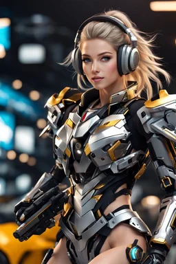 Front view excited realistic HD photograph,angel mechines,realistic photo beautiful anime digital human anime woman,full body,mechanical armor silver chromecast shine.style: details digitalphoto