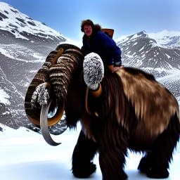 riding ontop of a woolly mammoth during the ice age