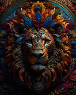 mandala lion, colorful page, coloer background, digital Art, perfect composition, beautiful detailed intricate insanely detailed octane render trending on artstation, 8 k artistic photography, photorealistic concept art, soft natural volumetric cinematic perfect light, chiaroscuro, award - winning photograph, masterpiece, oil on canvas, raphael, caravaggio, greg rutkowski, beeple, beksinski, giger, black and white still, digital Art, perfect coloer, read,green, blew,white, ((((colorful)))))