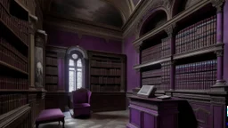 A purple library near a graveyard painted by Michelangelo Simoni