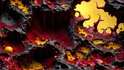 Horror Art-inspired complex 3D rendering of Abstract Porosity that is rotting, crimson, black, and yellow pus flesh, deep, glossy colors, Porous, Eldritch, Diseased, Putrid, and Wet Texture Background Perfect for zombie skin textures, backlit, 3D Game Cinematic Feel, Epic 3D Videogame Graphics, Intricately Detailed Porosity, 8K Resolution, dim, atmospheric Lighting, Unreal Engine 5, CryEngine, Trending on ArtStation, HDR, 3D Masterpiece, Unity Render, Perfect Composition