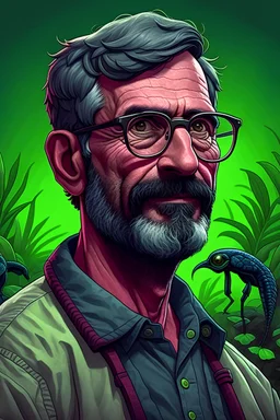 A digital art portrait of a biologist man.