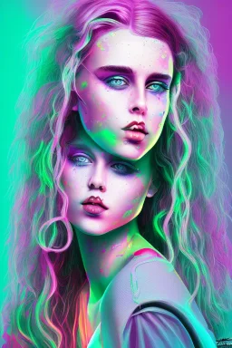 Danish singer MØ face, surrealpop,neon tones,