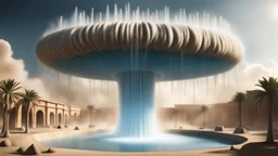 realistic stratosphere giant Mesopotamia fountain expelling many strange lifeforms