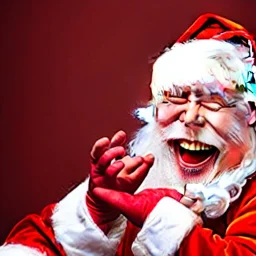 freaky Santa, laughing, spreading his wings