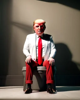 Donald Trump sitting in toilet scene, pants down, realistic image, hooper style, concept art, smooth, unreal engine 5, god lights, ray tracing, RTX, lumen lighting, ultra detail, volumetric lighting, 3d.