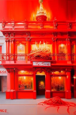 A light red fiery spicy noodle restaurant painted by Peter Carl Faberge