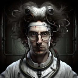 27 year old crazy-hair submarine medic white clothes realistic grimdark portrait