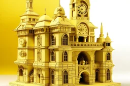 A light yellow clockwork chateau designed in ancient Egyptian architectures and sculptures