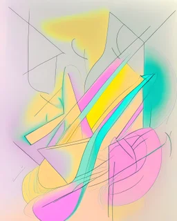 Abstract pastel painting with sketchy pencil outlines