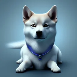 albino shiba inu, ethereal blue violet aura, orbs