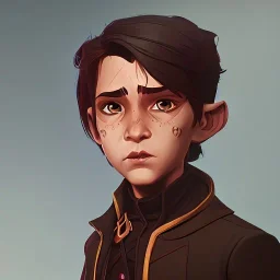 Portrait of a handsome brown haired little warlock kid by Nick Harris