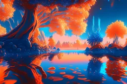 orange and blue crystal cosmic and galactic ambiance sky trees river lake surreal, full of details, smooth, bright sunshine，soft light atmosphere, light effect，vaporwave colorful, concept art, smooth, extremely sharp detail, finely tuned detail, ultra high definition, 8 k, unreal engine 5, ultra sharp focus