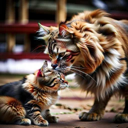 Photograph of a cat eating a dog by Minicavio Quollati