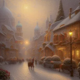 Alex Alemany style, Christmas In Vienna, horse driven vehicle, snow falling,trending on Artstation elegant extremely detailed fantasy intricate rose tones oil on canvas cinematic lighting beautiful dynamic lighting award winning high definition crisp quality colourful hdr acrylic art Thomas Kinkade Magic Realism Fine art America organic shapes ornate maximalist vibrant Ernst Haeckel coherent catherine abel Pablo Rey