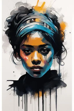 An ultra realistic poster for a young girl from North Africa word sign as “street art ”, by Daniel Castan Carne Griffiths Andreas Lie Russ Mills Leonid Afremov, black background