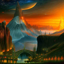 Epic massive Drawing of Mordor scenery of The LOTR estilo Van Gogh 4k