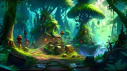 Fantasy art style, druid city in the middle of the forest