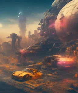 cyberpunk,landscape ,cars , cinamatic, highly detailed, close up, 4k , deep colours, gold , fire , red, purple,dark ,etheral , utopia , apocalypse,