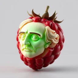 3d concept art rendering of a raspberry with a carving of the face of Edgar Allen Poe, surreal, profound,