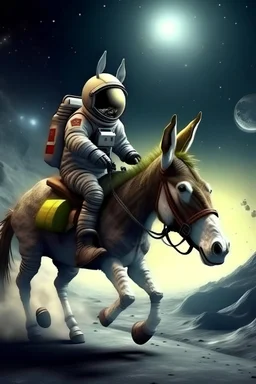 A donkey rides a bike in space