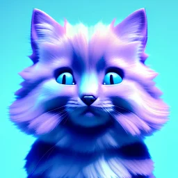 A portrait of a crystalised little cat,smiling, longs hairs, atmospheric, realistic,, cinematic lighting, octane render, colors pink turquoise light