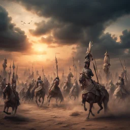 Hyper Realistic Karbala Prehistoric War Background at cloudy sunset