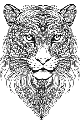 outline art for an Adult coloring page, Sketch style, only use outline< Mandala Jaguar, clean line art, white background, no shadows and clear and well