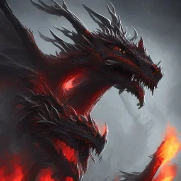 Tête,dragon,dragon noir et rouge, crache feu, 4k