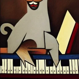 cat playing piano in style of picasso painting