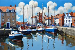 English fishing port in the style of Ian Fennelly