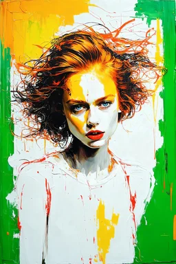 Graffiti art of lily cole, elaborate acrylic spray paint by Yoji shinkawa + nick Edwards style with bold brushstrokes, romantic, glazing, orange, green, yellow, white