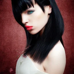 portrait borders head Princess with great bobs long hairs black eyes no top with roses