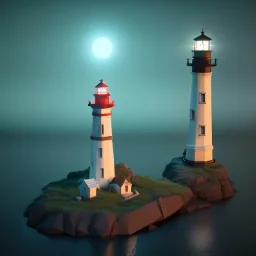 low poly scenery lighthouse by night