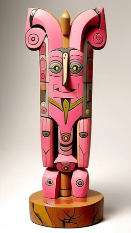 A pink magic elemental locust designed in pacific Northwest totem poles painted by Paul Klee