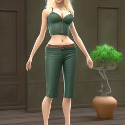 Luanne is petite and shapely with chest-length blonde hair.She’s often considered a particularly beautiful young woman with rather large breasts. She has large eyes, full lips, and stands at 5'4". Luanne's usual outfit is a green crop top that exposes her midriff and tight, knee length, orange palazzo shorts. She also is seen wearing a tight orange shirt and mid-blue jeans with a brown belt.