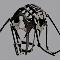 headgear, big clamps, attached to head, skeletal, mechanical