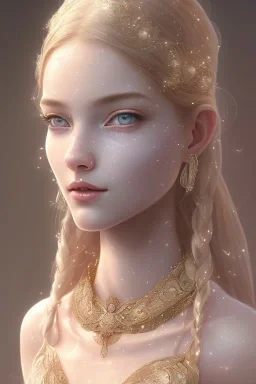 portrait of teenage aphrodite, light freckles, dirty blonde hair, smiling kindly, wearing an embroidered white linen dress, lace neckline, intricate, elegant, mother of pearl jewelry, glowing lights, highly detailed, digital painting, artstation, concept art, smooth, sharp focus, illustration, art by wlop, mucha, artgerm, and greg rutkowski