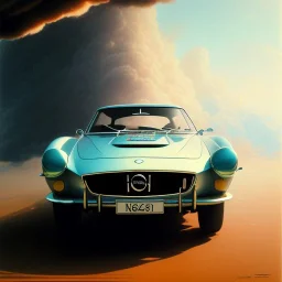 hyperrealism Drawing of 'Volvo P1800' three quarter frontal aerial view, by gaston bussiere, greg rutkowski, yoji shinkawa, yoshitaka amano, tsutomu nihei, donato giancola, tim hildebrandt,oil on canvas, cinematic composition,Sharp detail,extreme detail,fit full head inside picture,16k