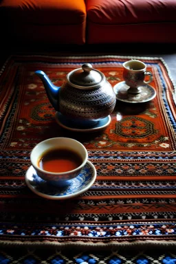 tea on Persian rug